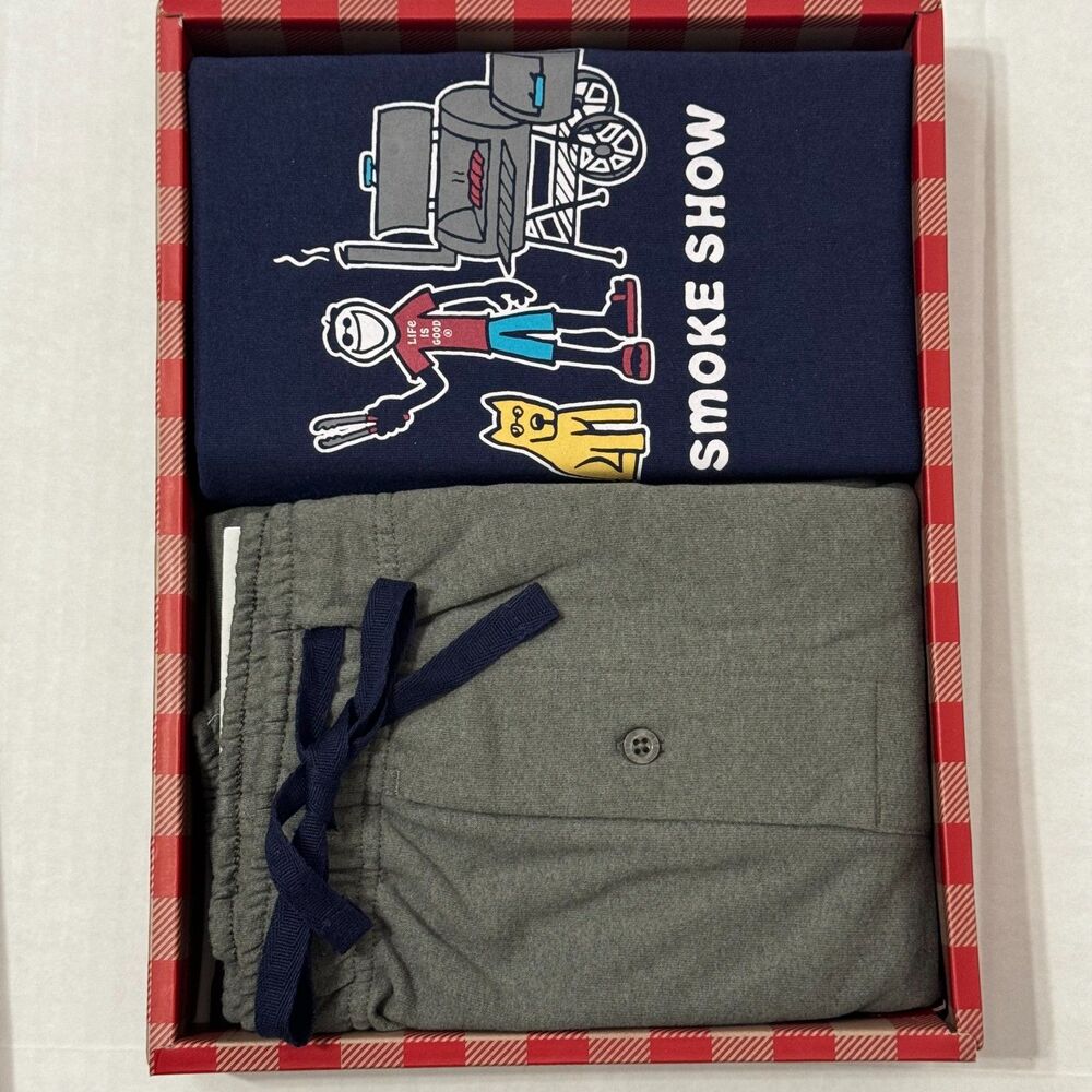 Life Is Good Pajama Set NWT Sz M Navy Grey Long Sleeve Crew/French Terry Pant - Picture 2 of 13
